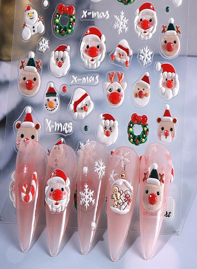SWEET TREND Cute Christmas Nail Art Stickers – 4 Sheets 3D Embossed Santa Snowman Reindeer Christmas Tree Self Adhesive Nail Decals for Women - DIY Holiday Nail Decoration at Home - Image 5